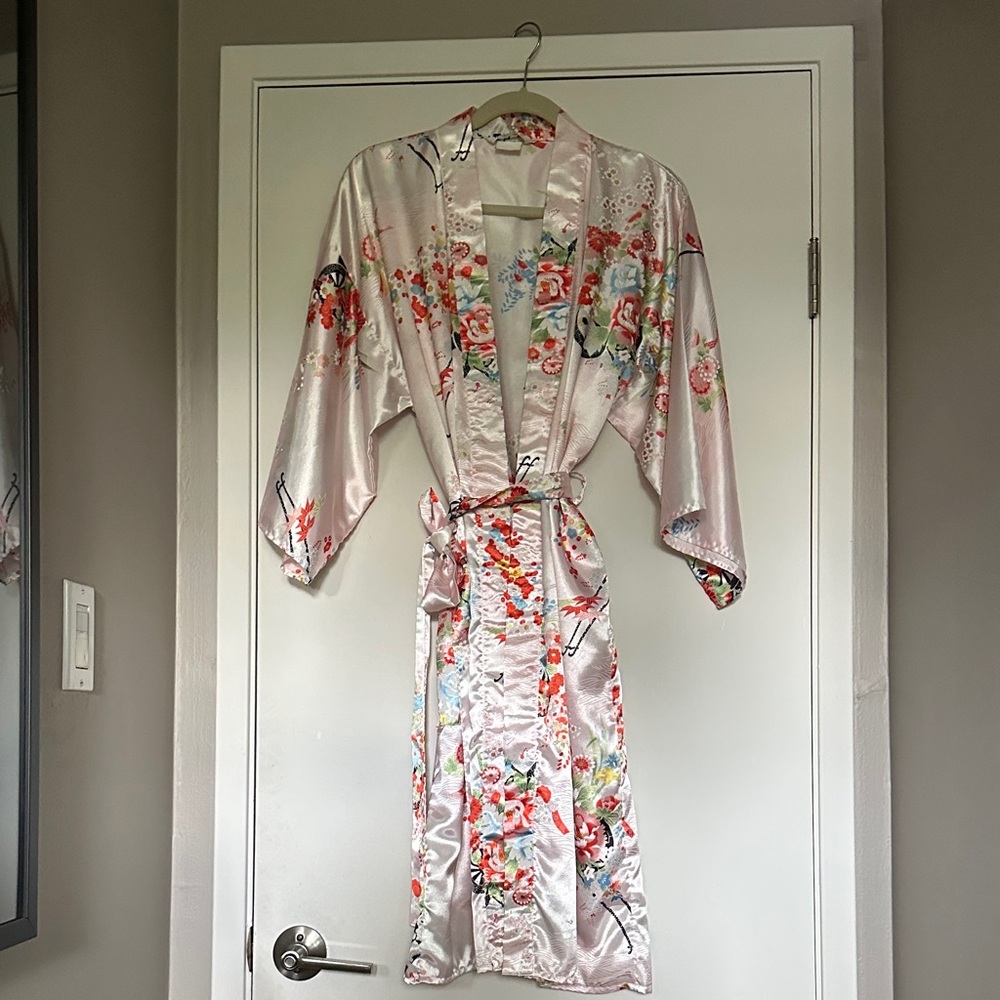 Floral Satin Kimono Robe